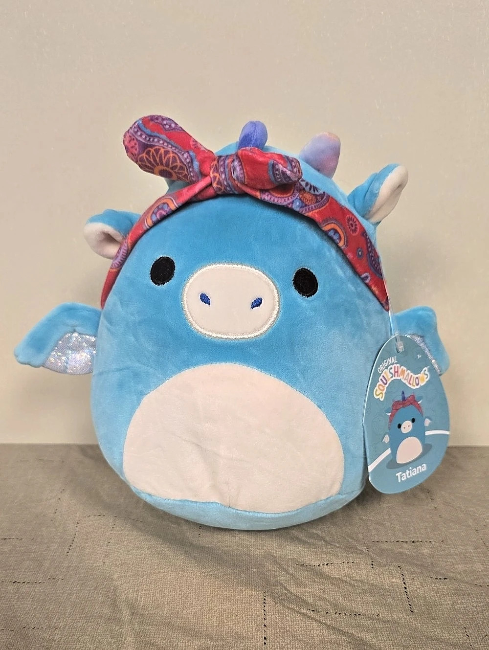 Squishmallows Tatiana the Dragon with Red Paisley Bandana Blue & Pink Dragon